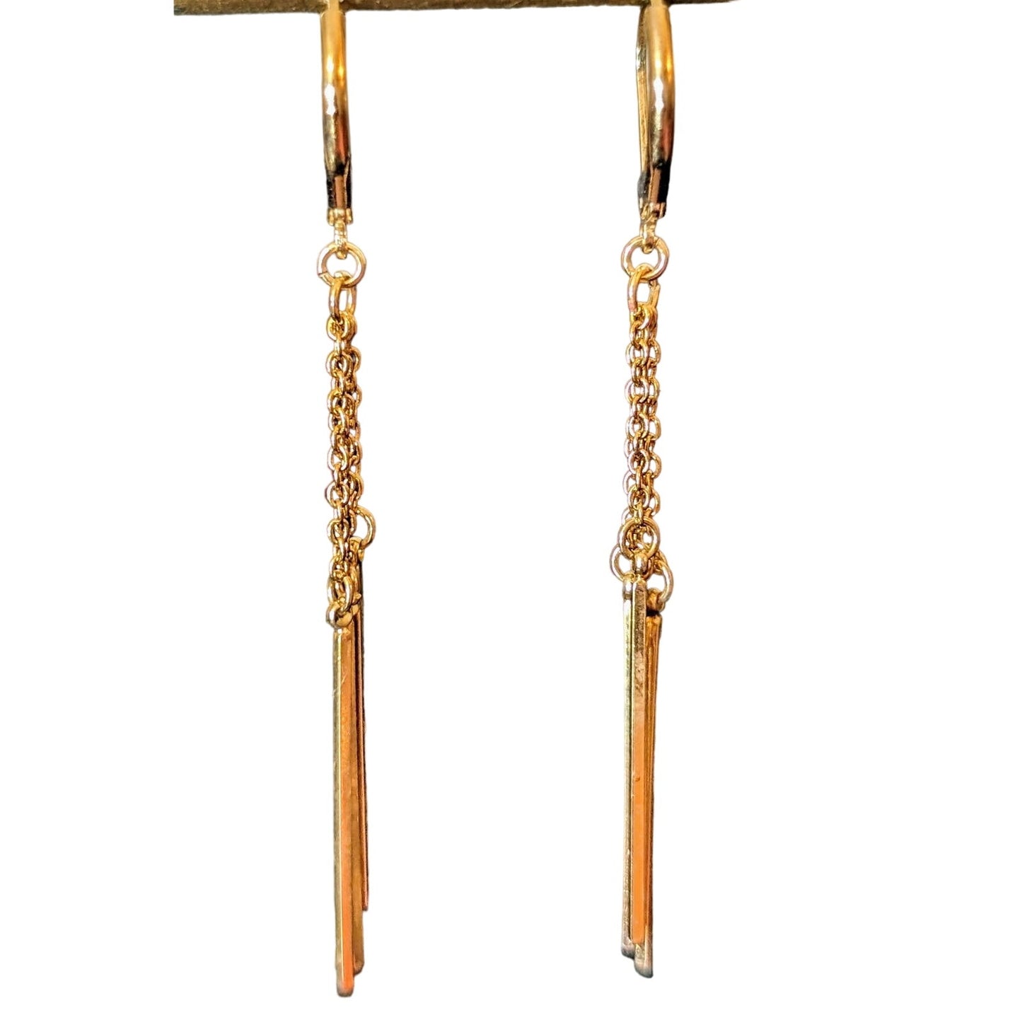 Triple Chain Bar Dangle Gold Tone Leverback Earrings