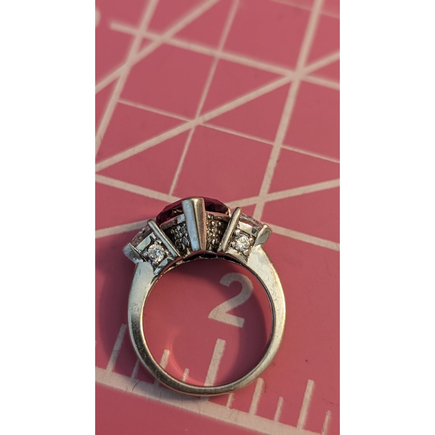 925 Sterling Silver Lab Created Red Ruby Heart CZ Accents Ring Sz 5.75