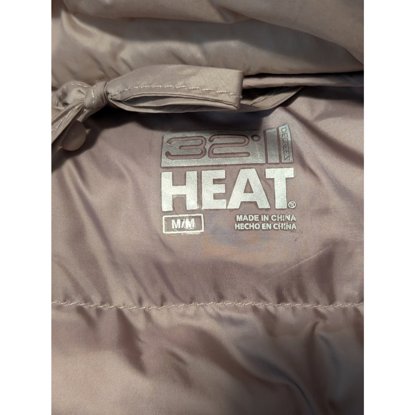 32 Degrees Heat Light Mauve Ultra Light Packable Puffer 3/4 Jacket Womens Sz M
