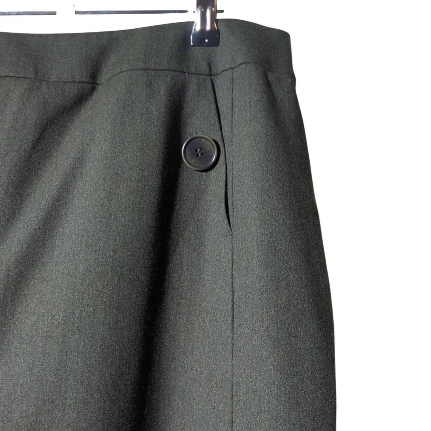 Talbots Loden Green Wool Front Panel Kick Pleat Button Pocket Skirt Petite Sz 8