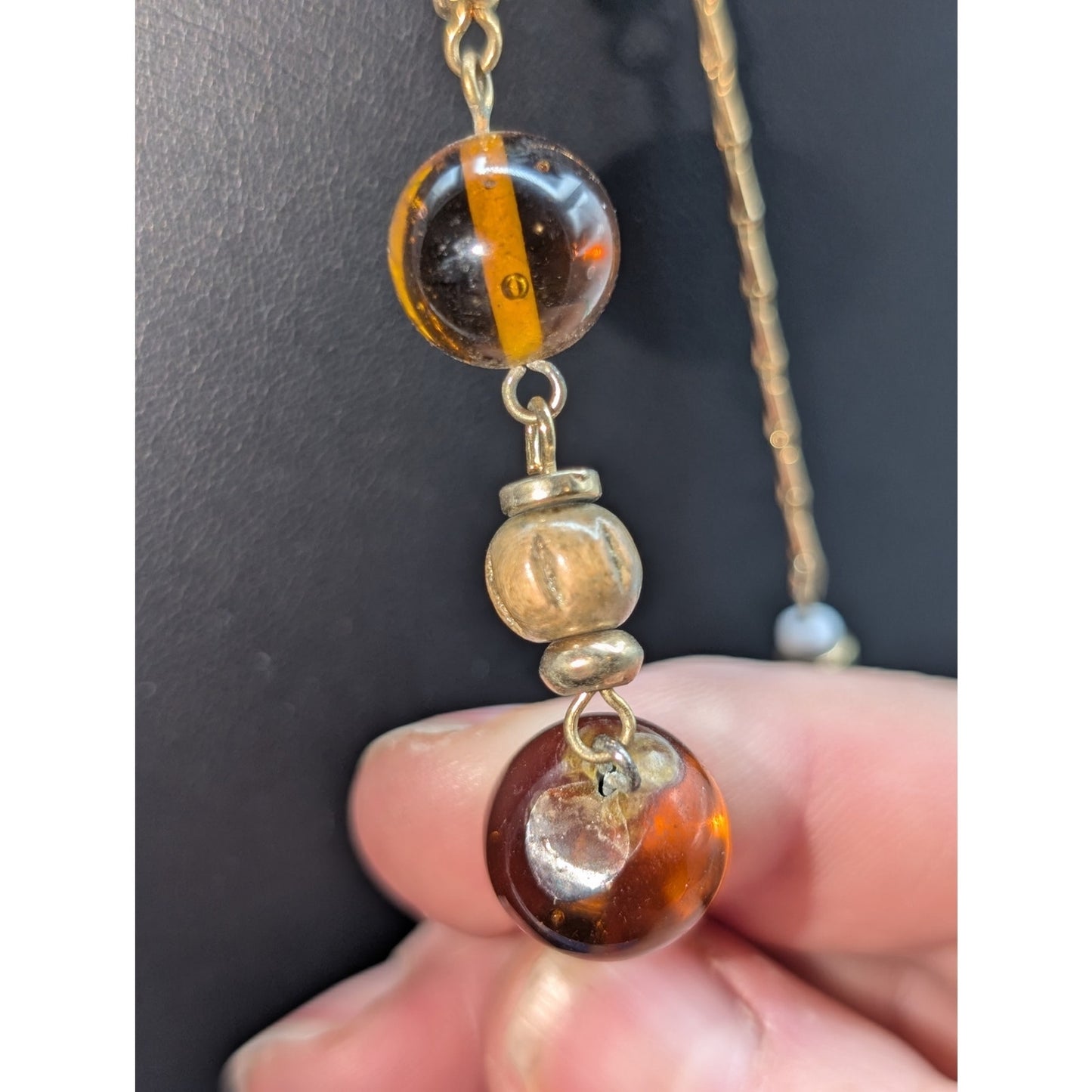 Lot of Two Vintage Boho Glass Beaded Gold Tone Necklaces