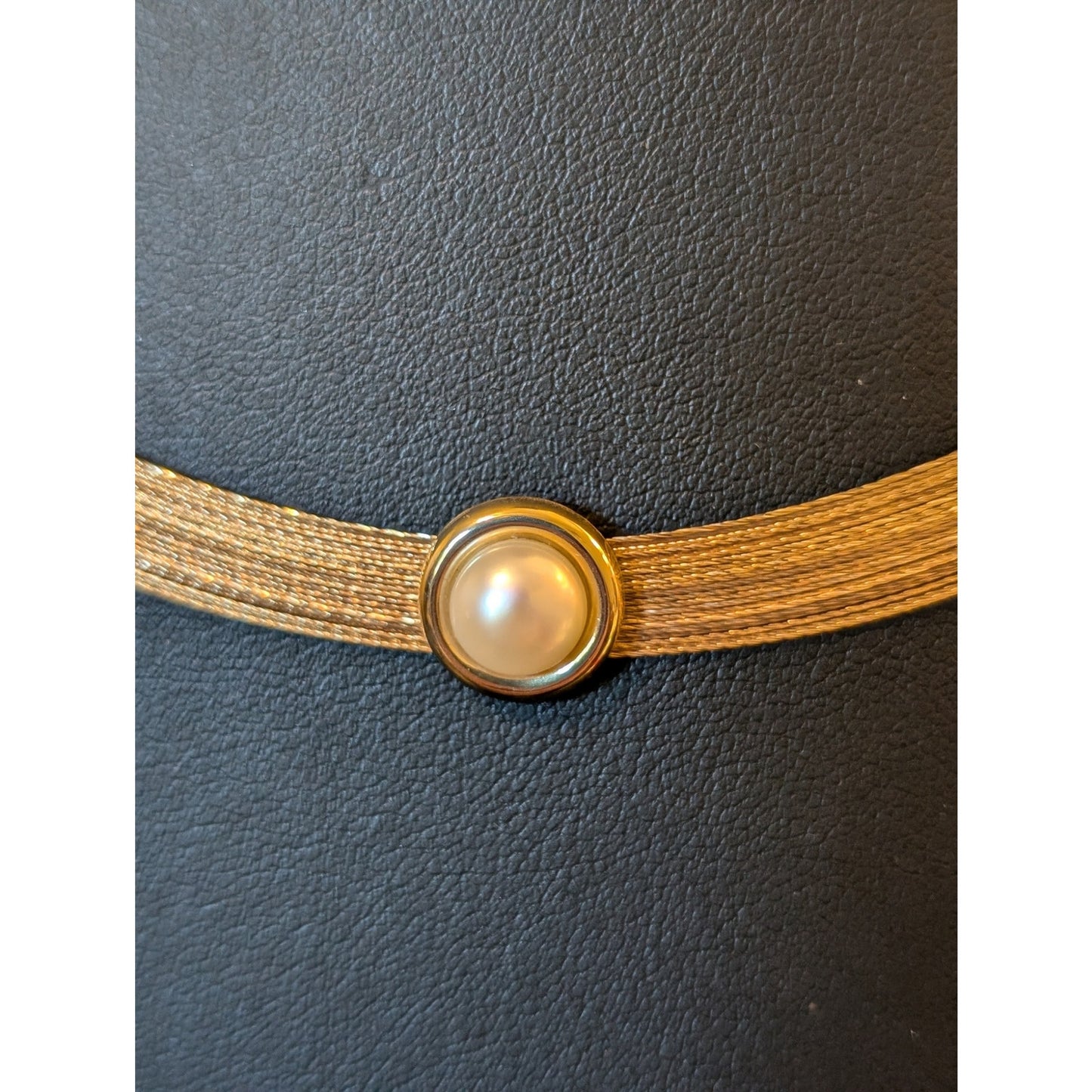 14k Multi-Strand Gold Flex Wire Pearl Enhanced Collar Necklace Approx. 10.86g