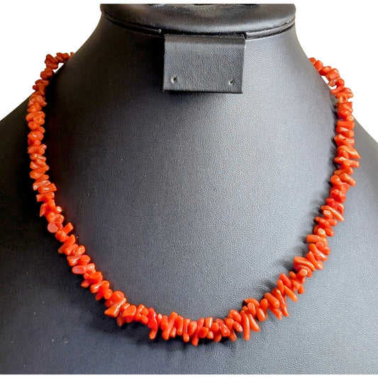 Vintage Graduated Coral Bead 20" Necklace W/ Gold Tone Slide In Clasp