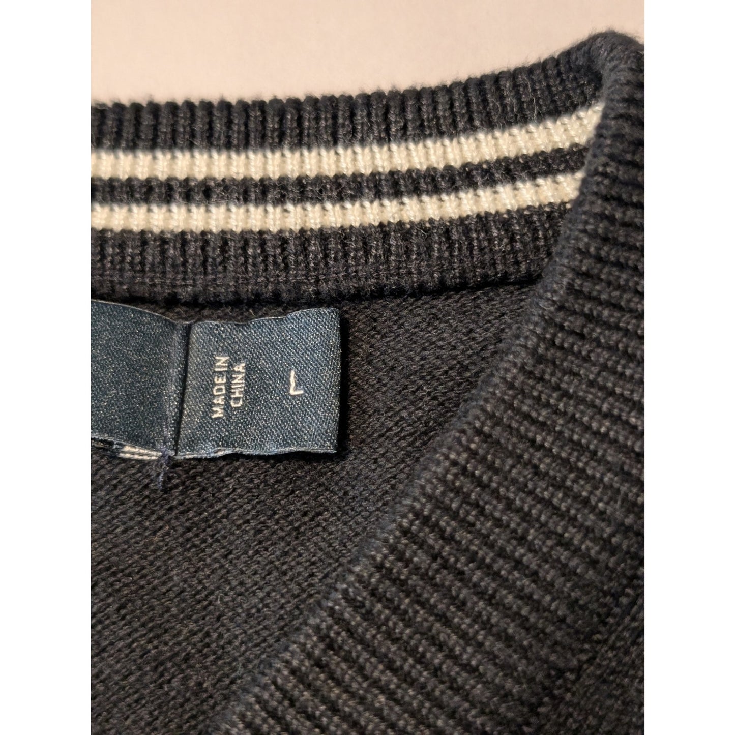 Nautica Black Cotton Viscose V-Neck Ribbed Hem Cuff Long Sleeve Sweater Mens L