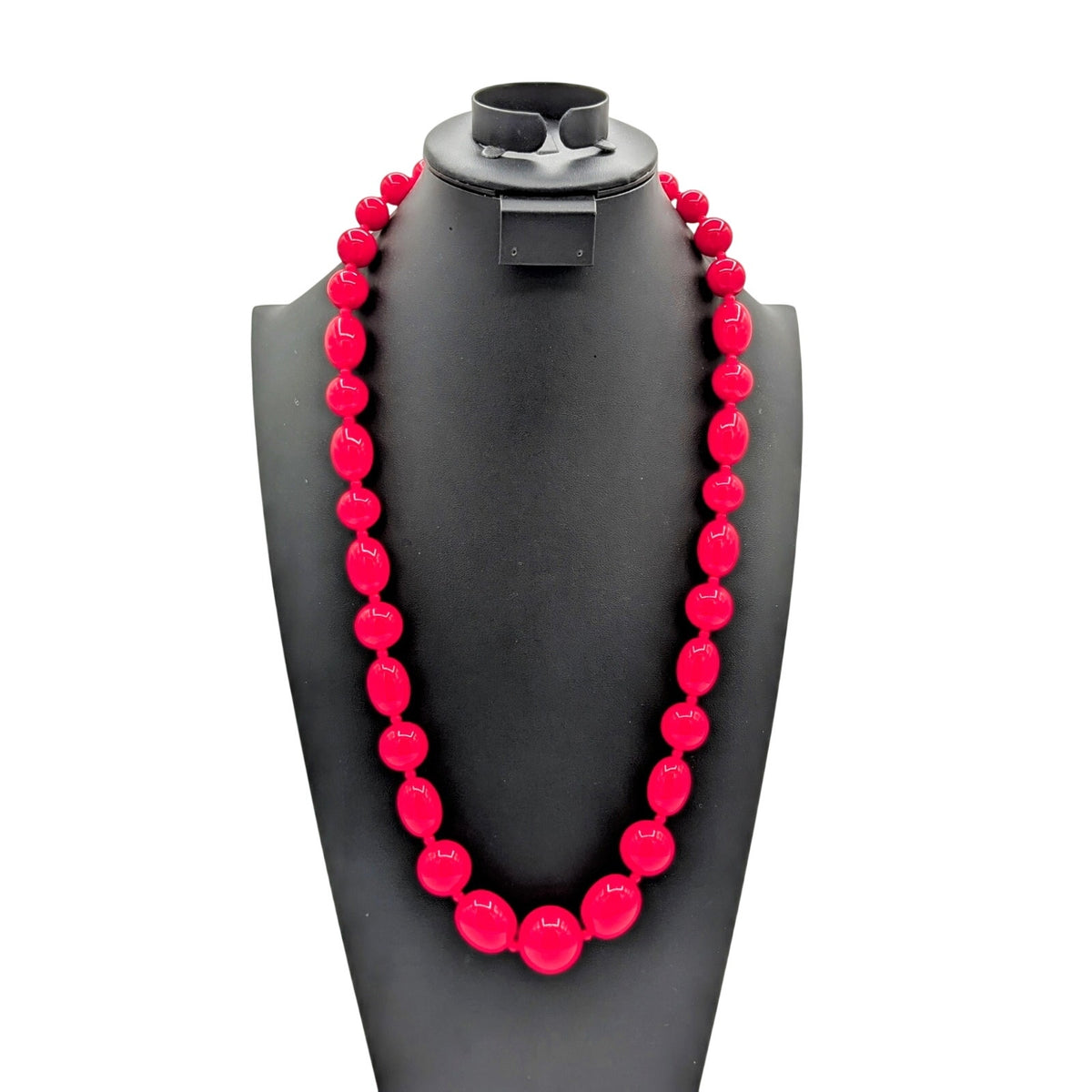 Vtg Signed OLCI 28" Long Heavy Lucite Deep Hot Pink Graduated Beaded Necklace