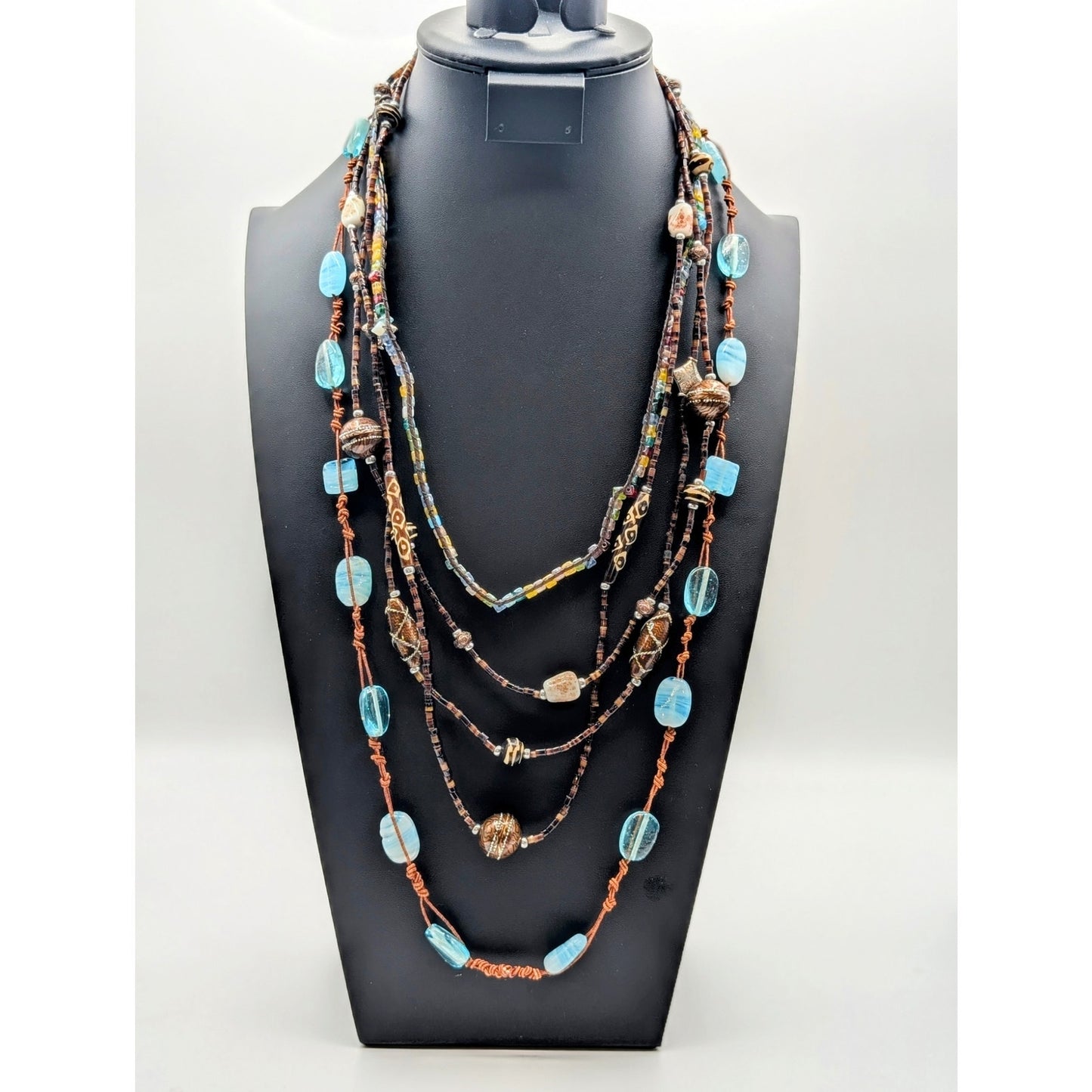 Beachy Boho Blue Brown Stone Glass Beaded 10 Pc Mixed Jewelry Lot
