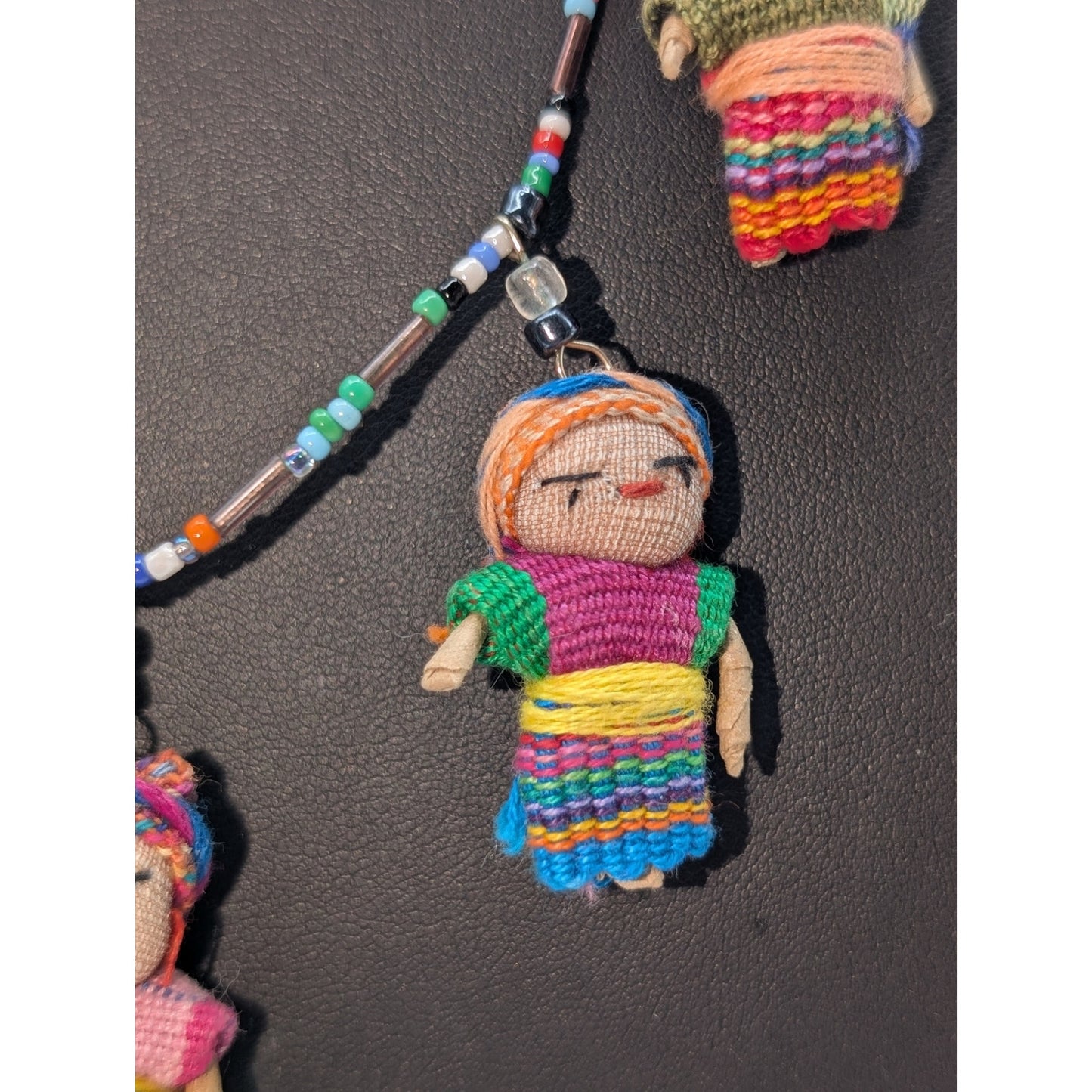 Handcrafted Guatemalan Worry Doll Seed Glass Bead 24.5" Necklace