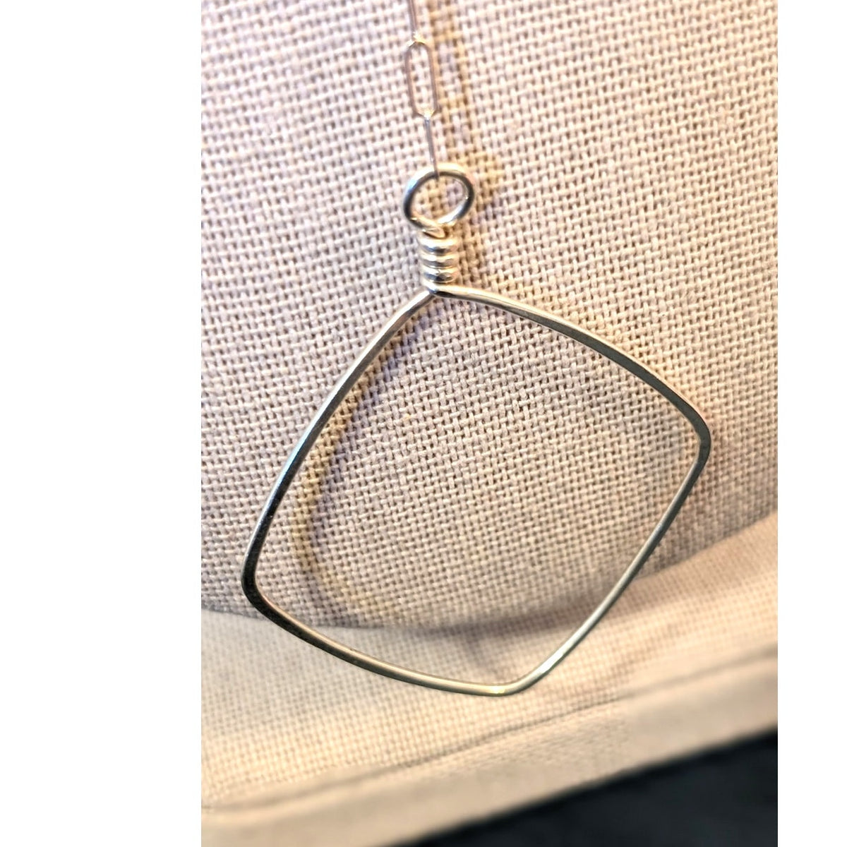 VTG 1.25" Medium Silver Forged Double Diamond/Square 22" Lariat Necklace