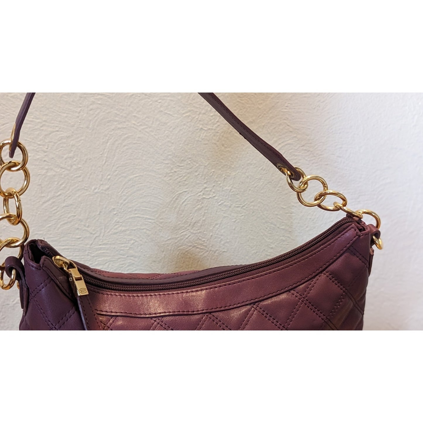 Talbot's Vintage Classic Quilted Wine Leather Chain Strap Shoulder Bag