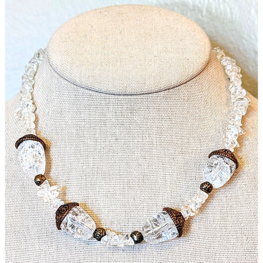 Vintage Rock Quartz Chip Acorn Bead 16" Necklace W/ Barrel Clasp