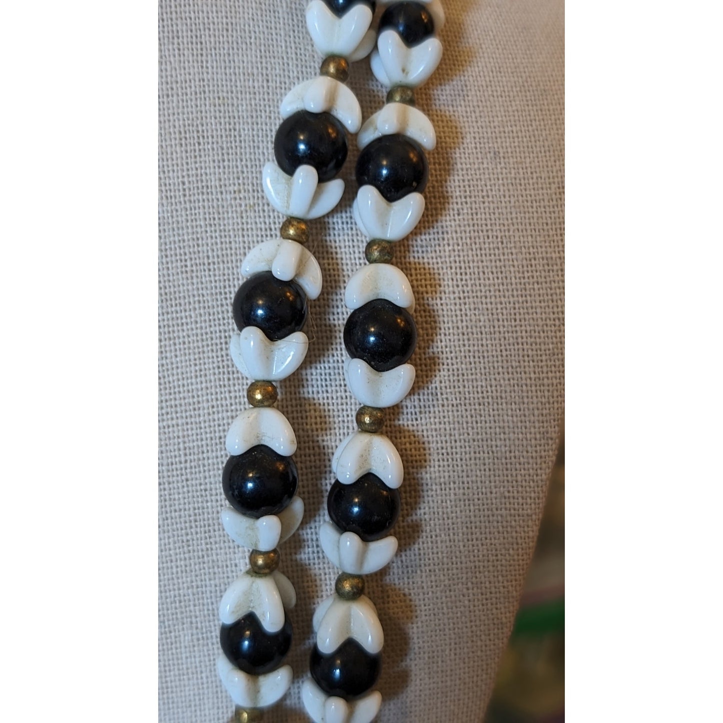 Antique Original 1920s/30s Celluloid Monochrome Black White Beaded Necklace