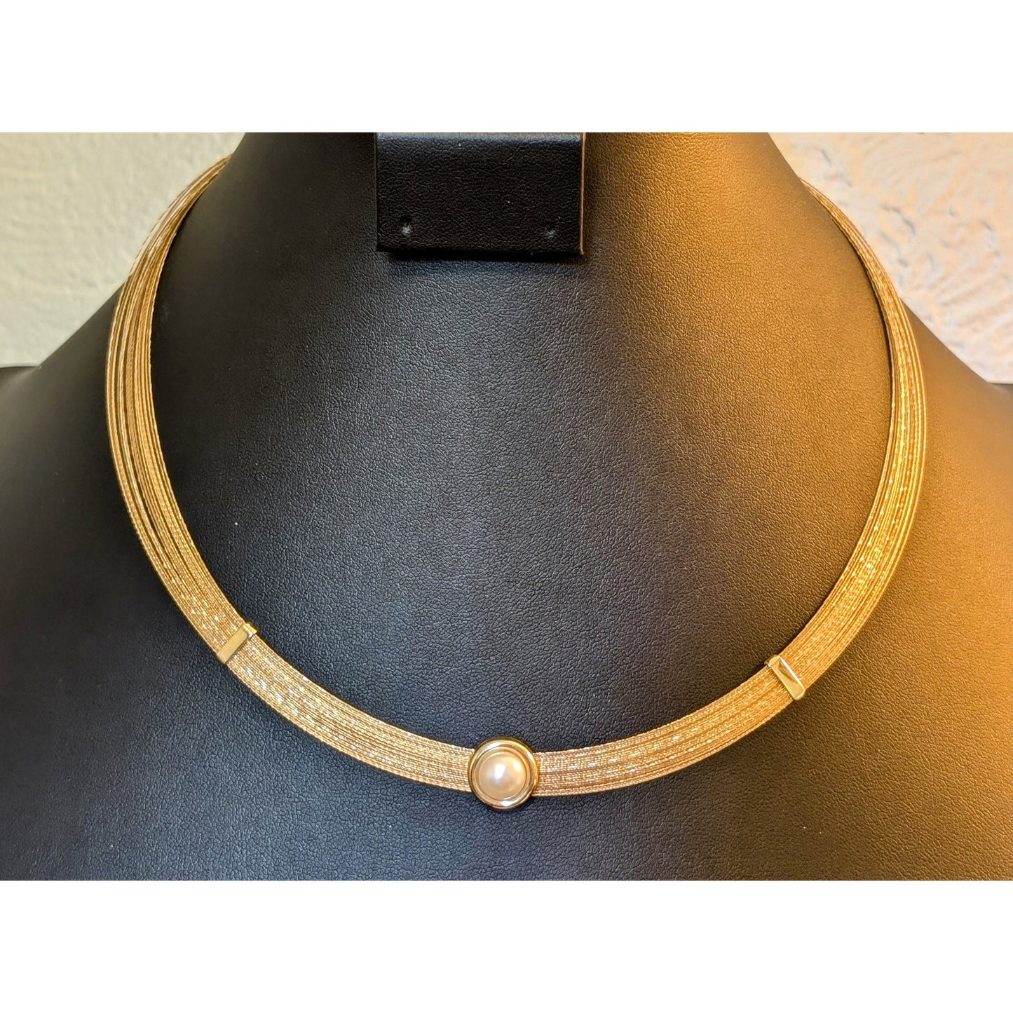 14k Multi-Strand Gold Flex Wire Pearl Enhanced Collar Necklace Approx. 10.86g