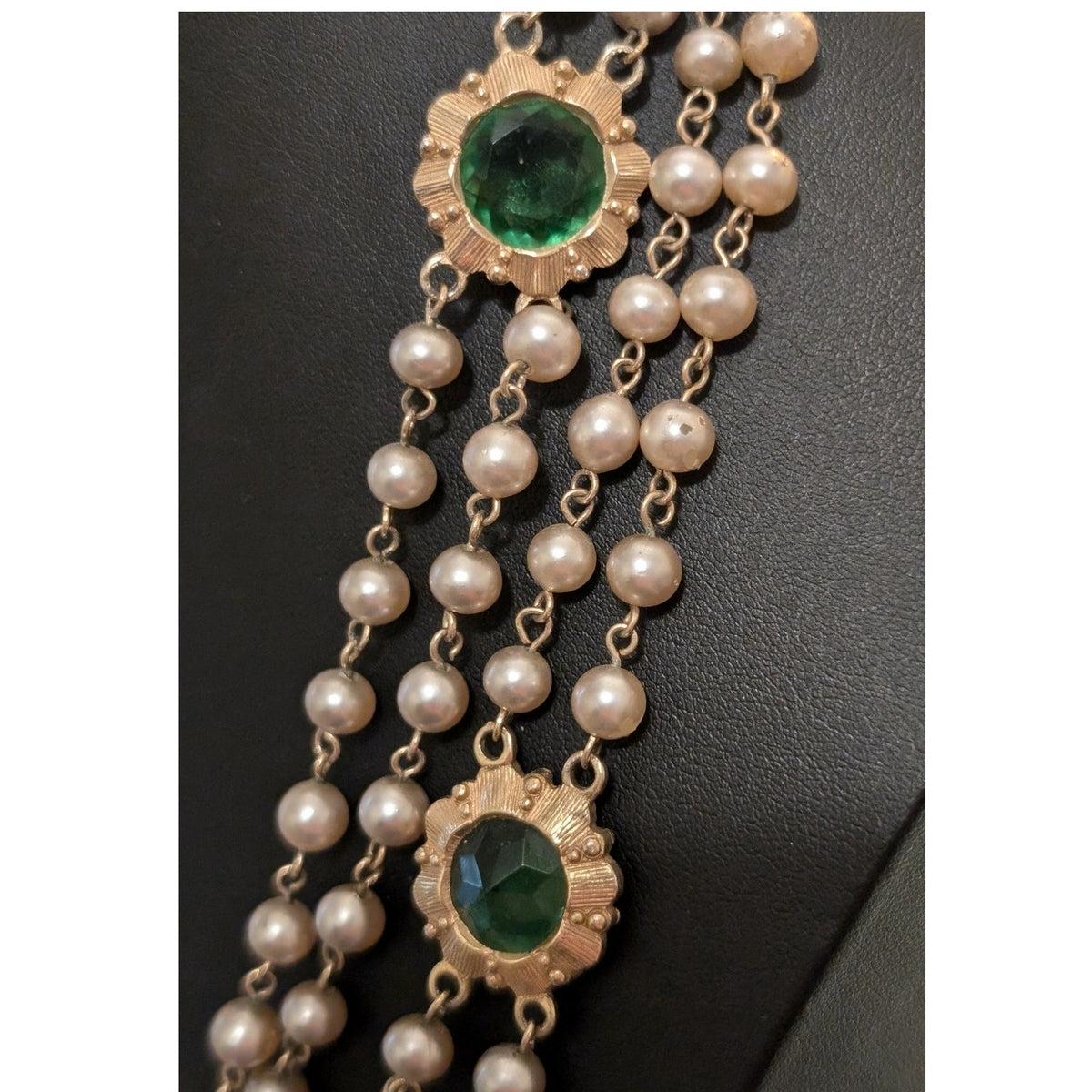 Vtg Multi-Strand Faux Pearl Colored Glass Medallion Designer Look 58" Necklace