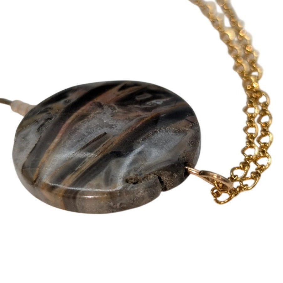 14K Gold Filled Agate Stone Pendant Chain 16.5" Necklace