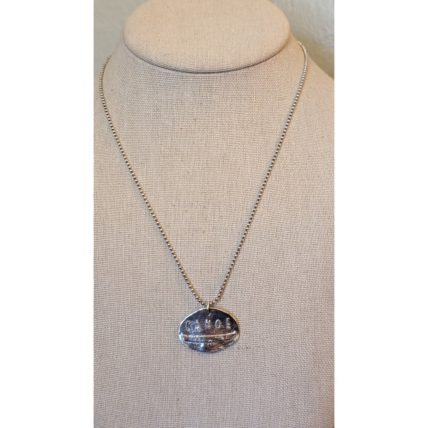 925 Sterling Silver Italy Round 'Canoe' Pendant Bead Ball Chain Necklace