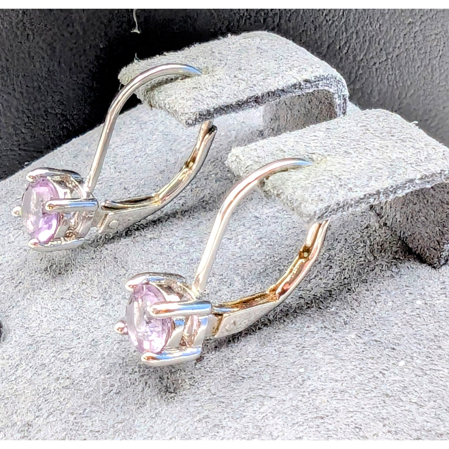 Light Purple Pink 5mm Gemstone 925 Sterling Silver Lever Back Earrings