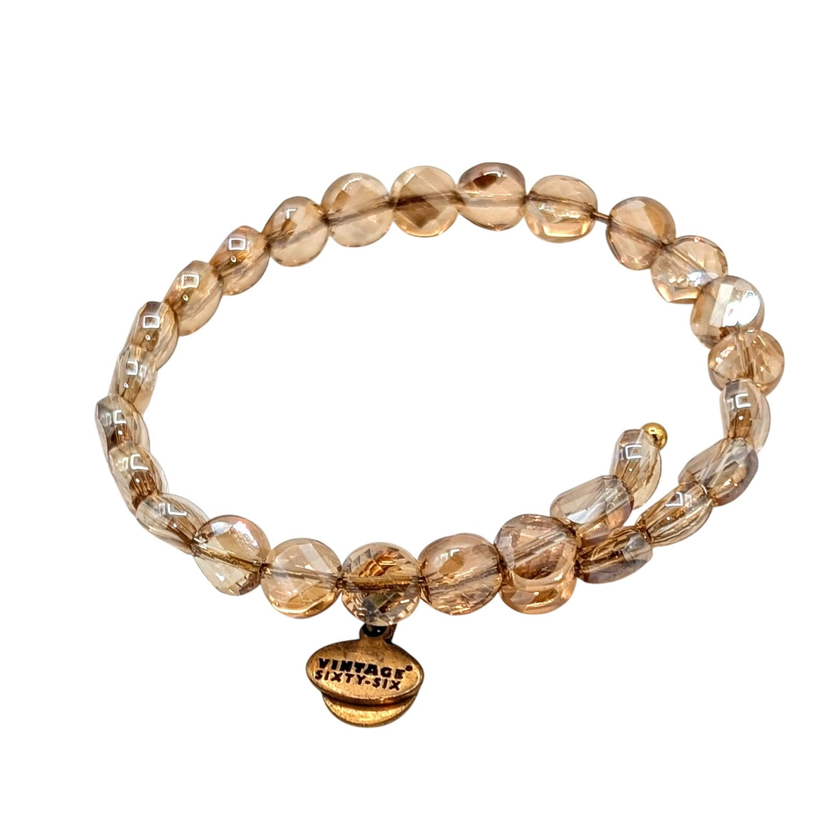Alex and Ani Champagne Color Faceted Crystal Bead Wire Bangle Bracelet One Size
