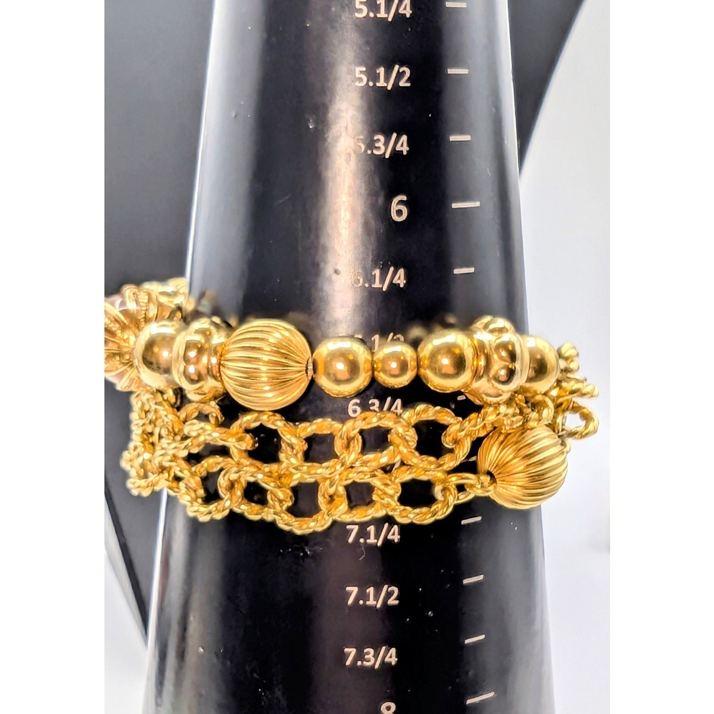 Vintage Liz Claiborne Triple Strand Gold Tone Chain & Beaded Bracelet