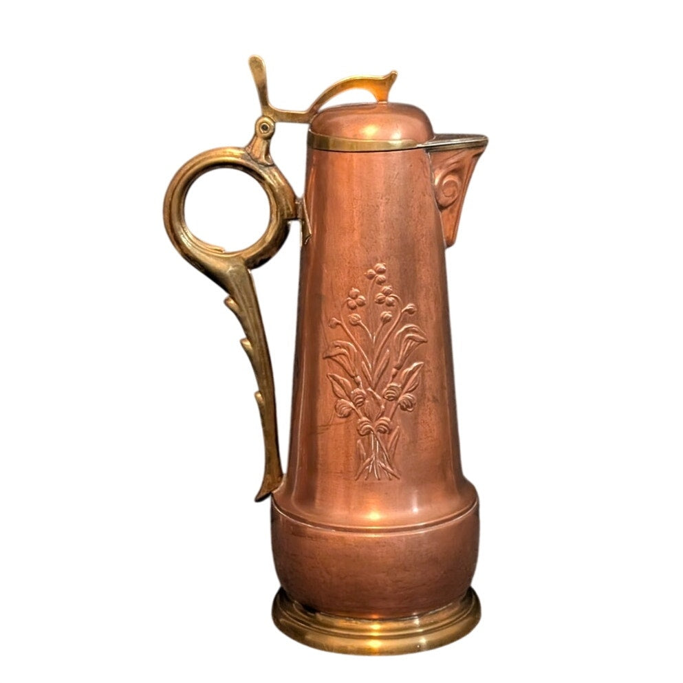 Antique Signed GBN Gebrüder Bing Nürnberg Art Nouveau Copper & Brass Claret Jug