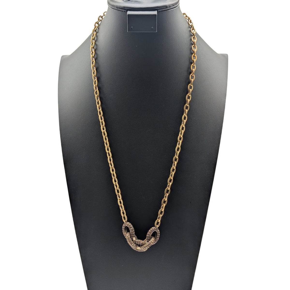 J. Crew Brown Crystal Encrusted Interlocking Link Toggle Clasp 30" Necklace