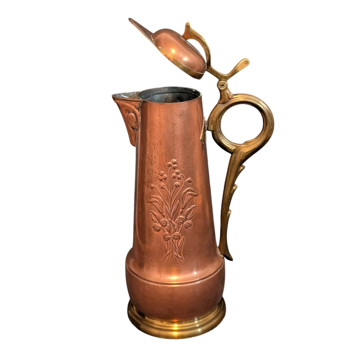 Antique Signed GBN Gebrüder Bing Nürnberg Art Nouveau Copper & Brass Claret Jug
