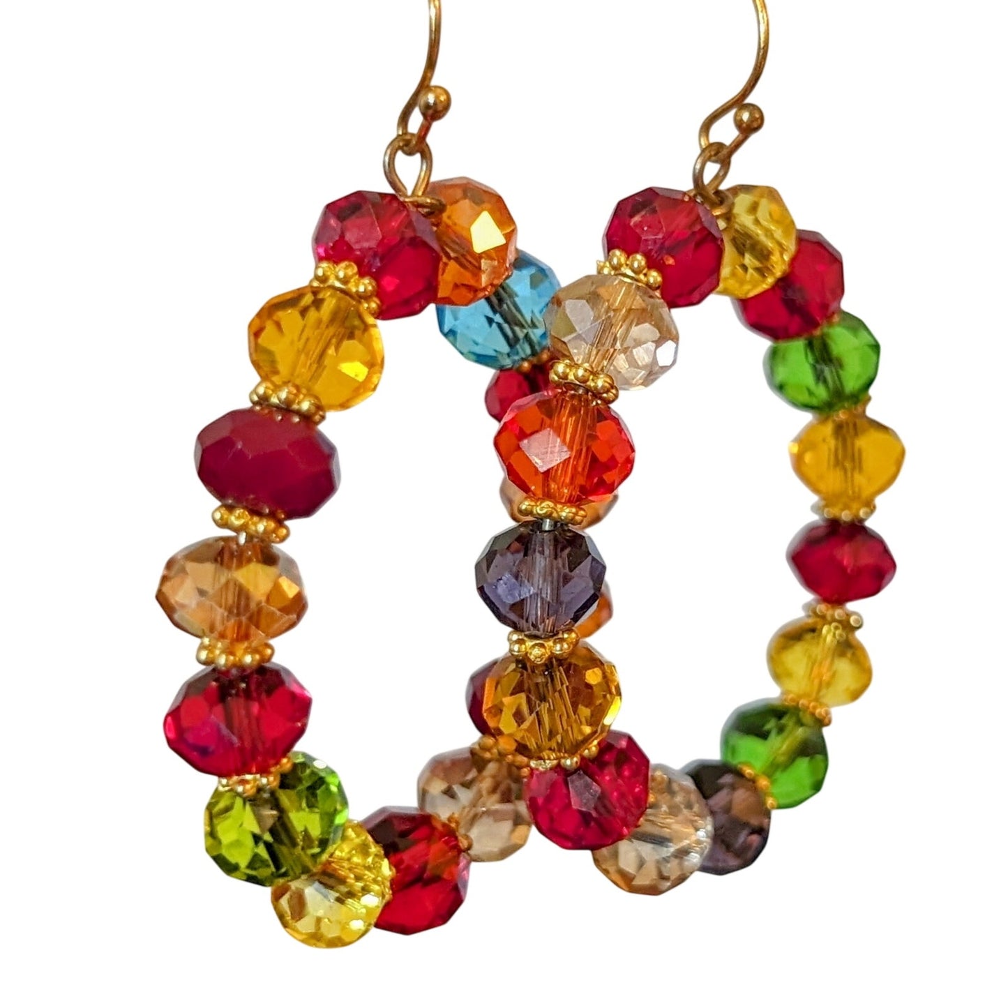 Gorgeous Colorful Glass Crystal Bead 1.75" Hoop Dangle Earrings