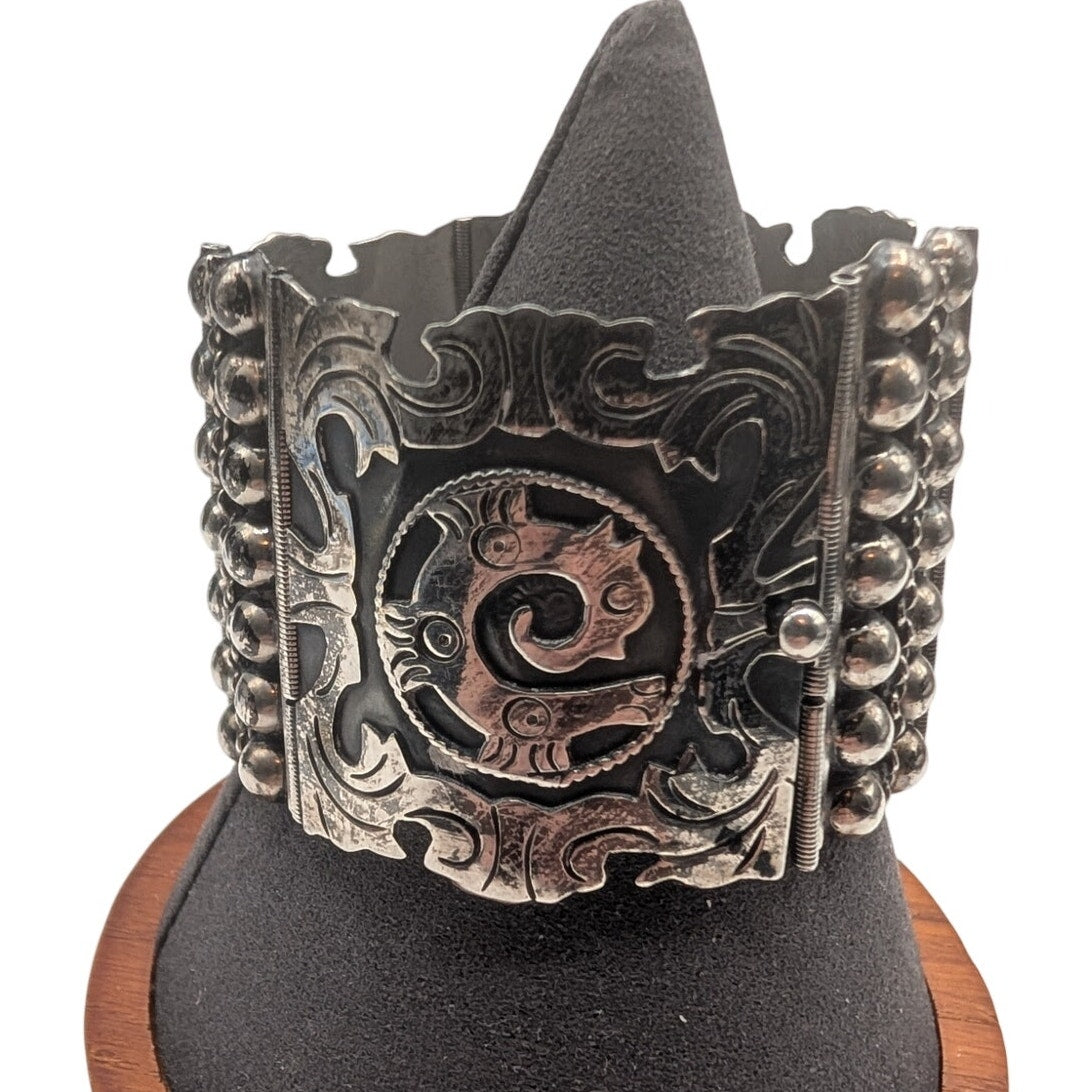 Vtg 30s-40s Los Ballesteros Taxco Sterling Silver Mexican Hinged Panel Bracelet