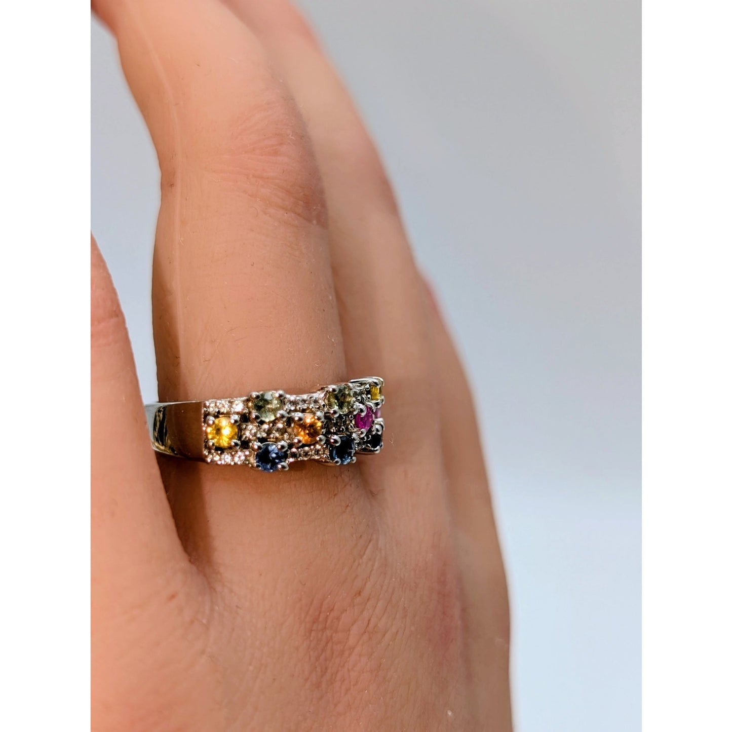 925 Sterling Silver Spinel Topaz & Diamond Ring Size 8