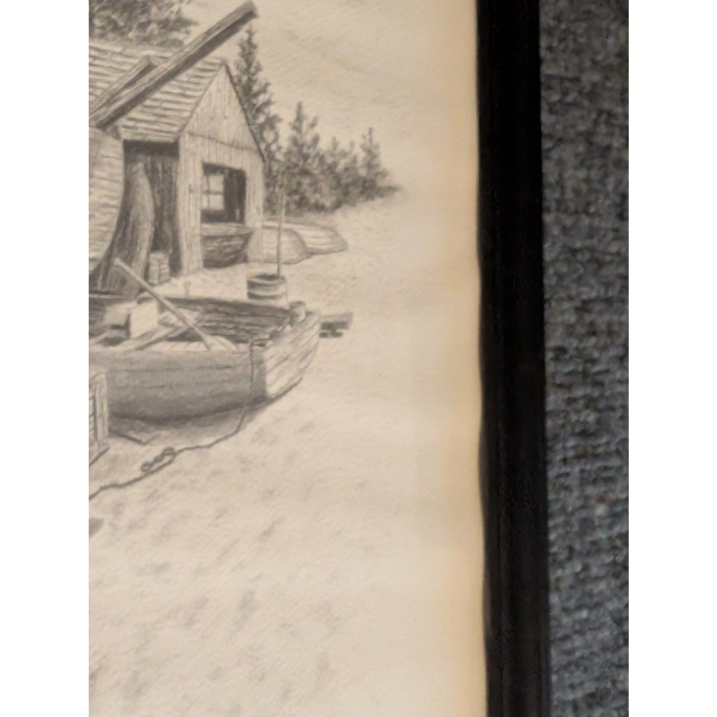 Original Artist Signed Bruce Reynolds Black Wood Framed Pencil Drawing 'Drydock'