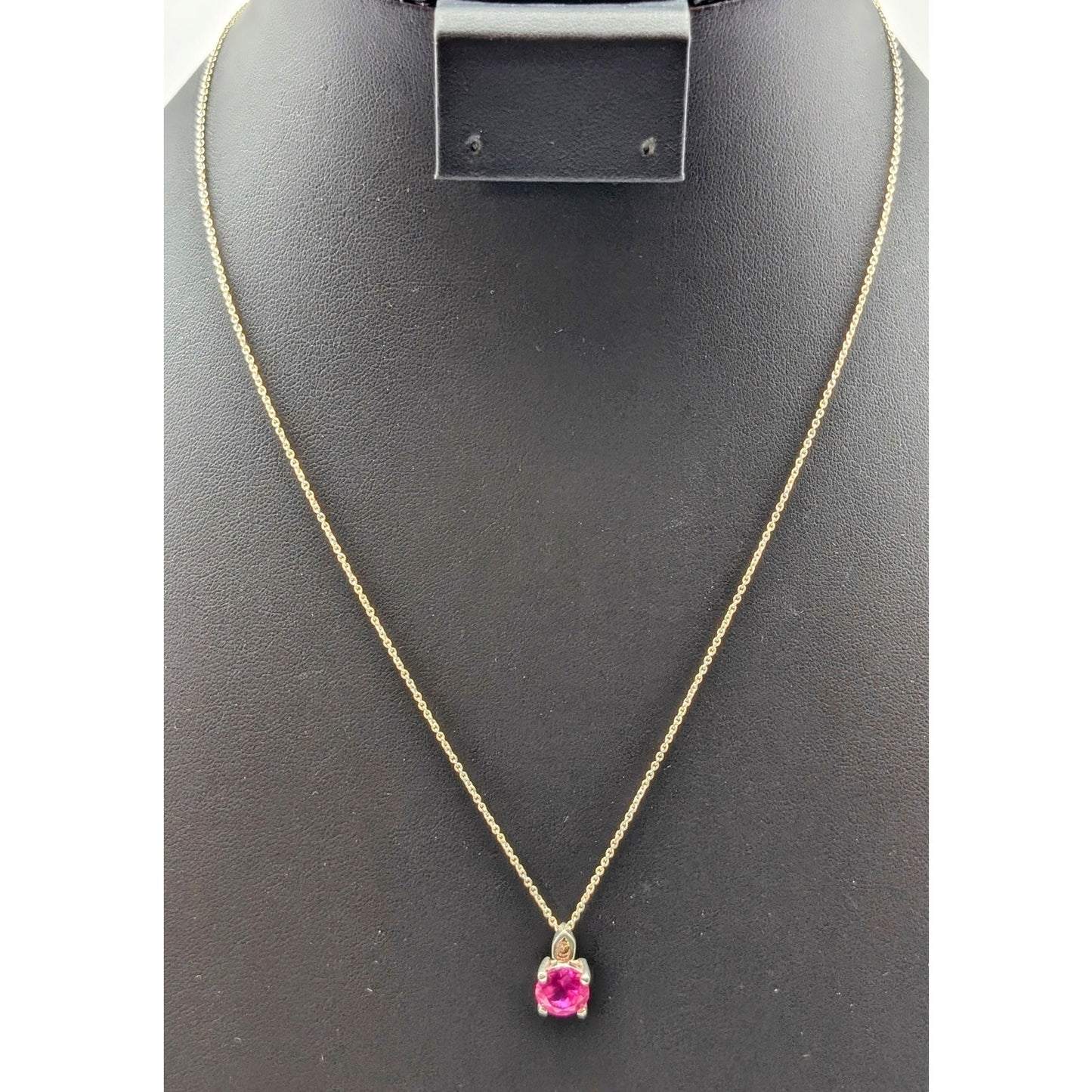 Pink Sapphire Solitaire & CZ Pendant 925 Sterling Silver 18.5" Necklace