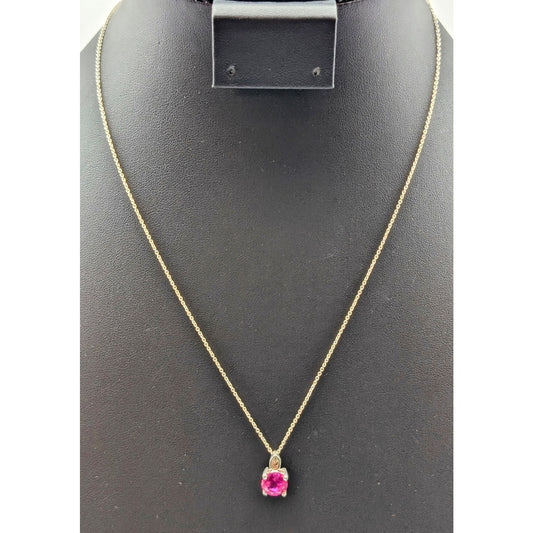 Pink Sapphire Solitaire & CZ Pendant 925 Sterling Silver 18.5" Necklace