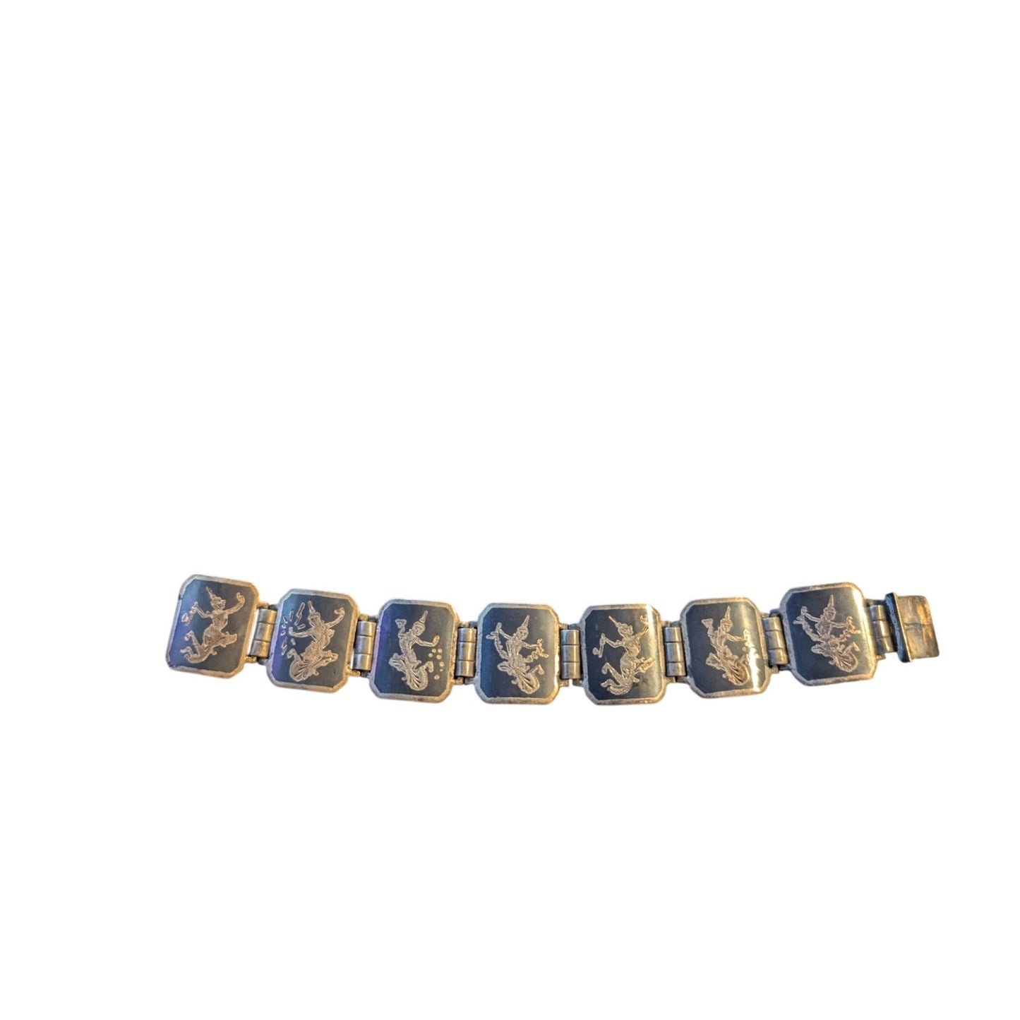 Vintage Siam Niello Sterling Silver Signed BB Sterling Panel Link Bracelet