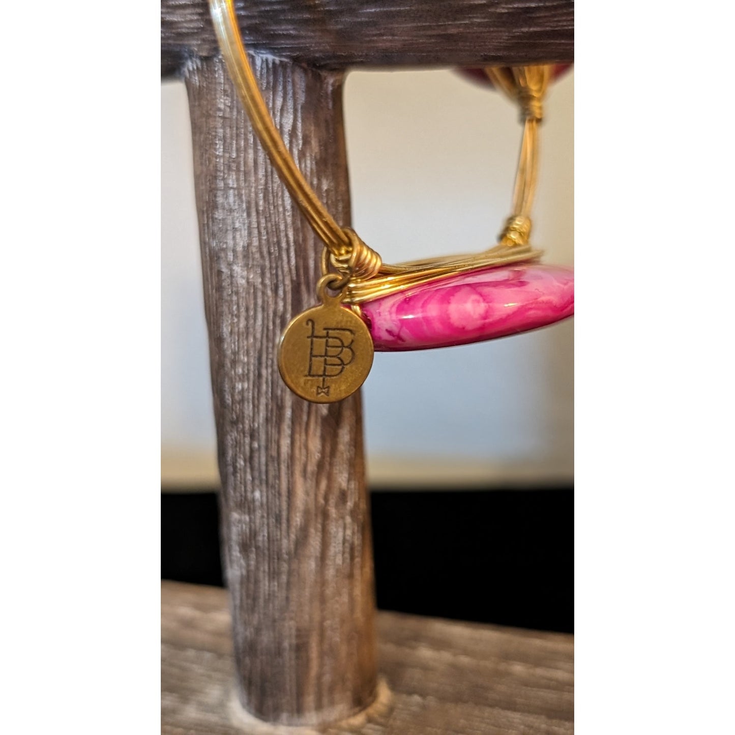 Bourbon & Bowties Three Oval Pink Stone Wire-Wrapped Bangle Bracelet
