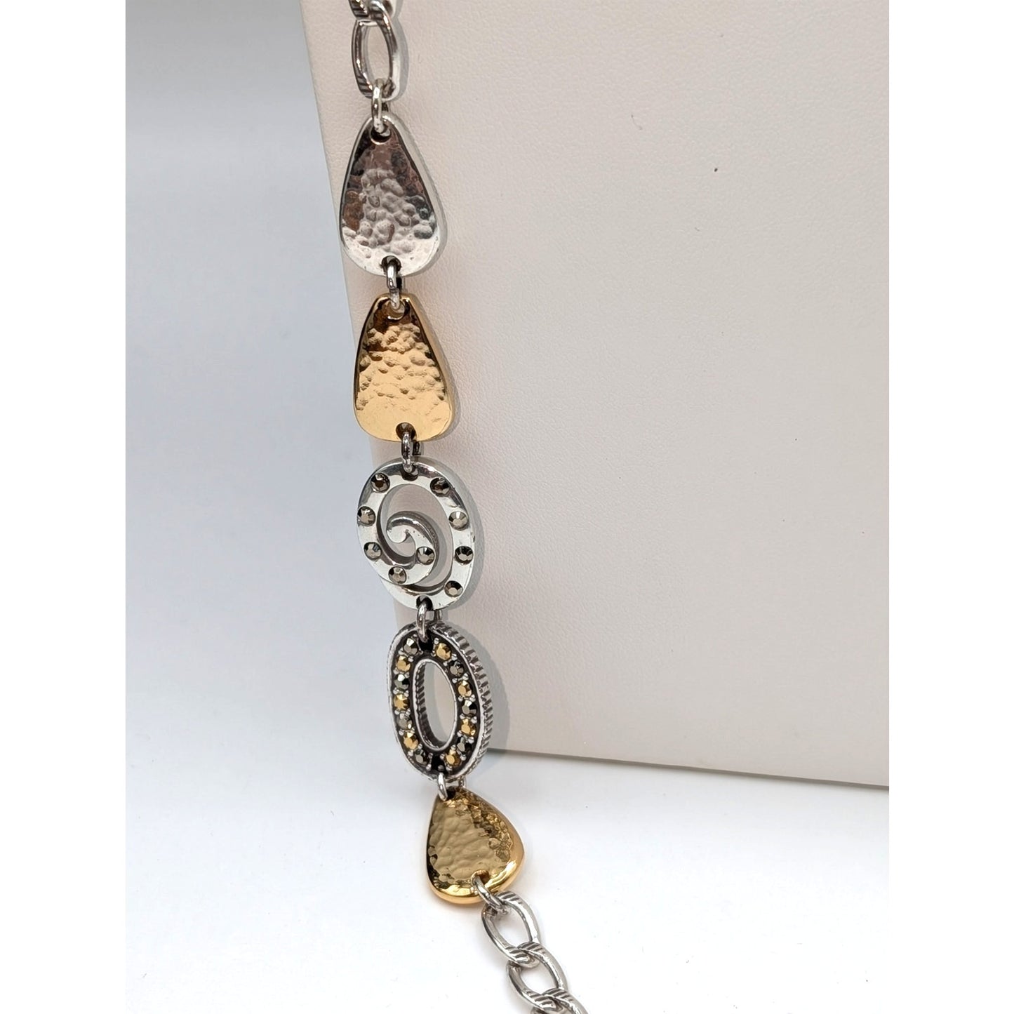 Brighton MELANGE XL Layering Two Tone Hammered Swirl Crystal Chain Necklace