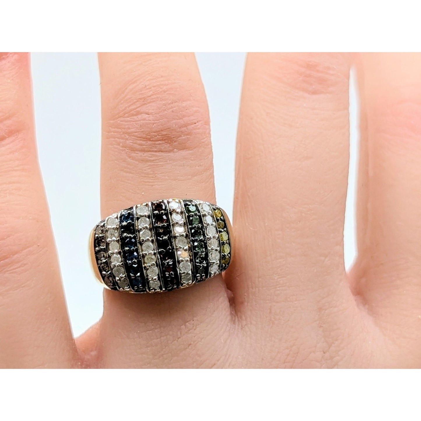 14K Gold Plated .84 Carat Genuine Multi Diamond 925 Sterling Silver Ring Sz. 7