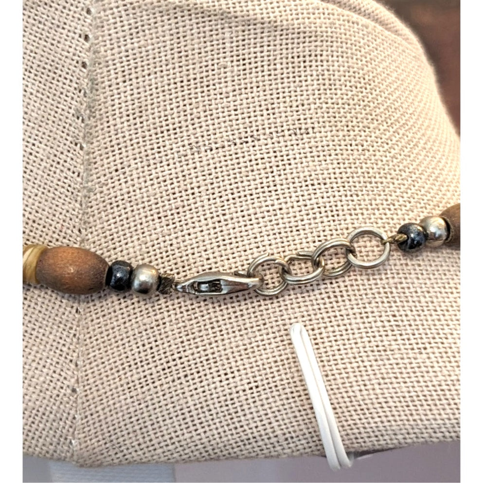 Neutral Gray Brown Tan Marbled Resin Heishi & Wood Bead 17.5" Necklace