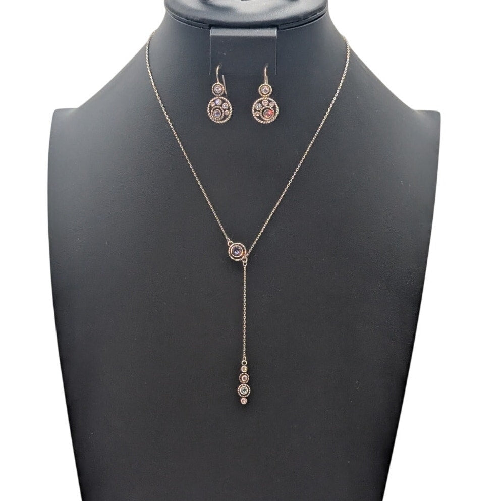 Brighton Halo Collection Silver Plated Crystal 16"-18" Necklace and Earring Set