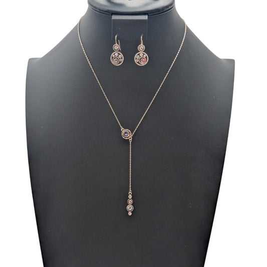 Brighton Halo Collection Silver Plated Crystal 16"-18" Necklace and Earring Set