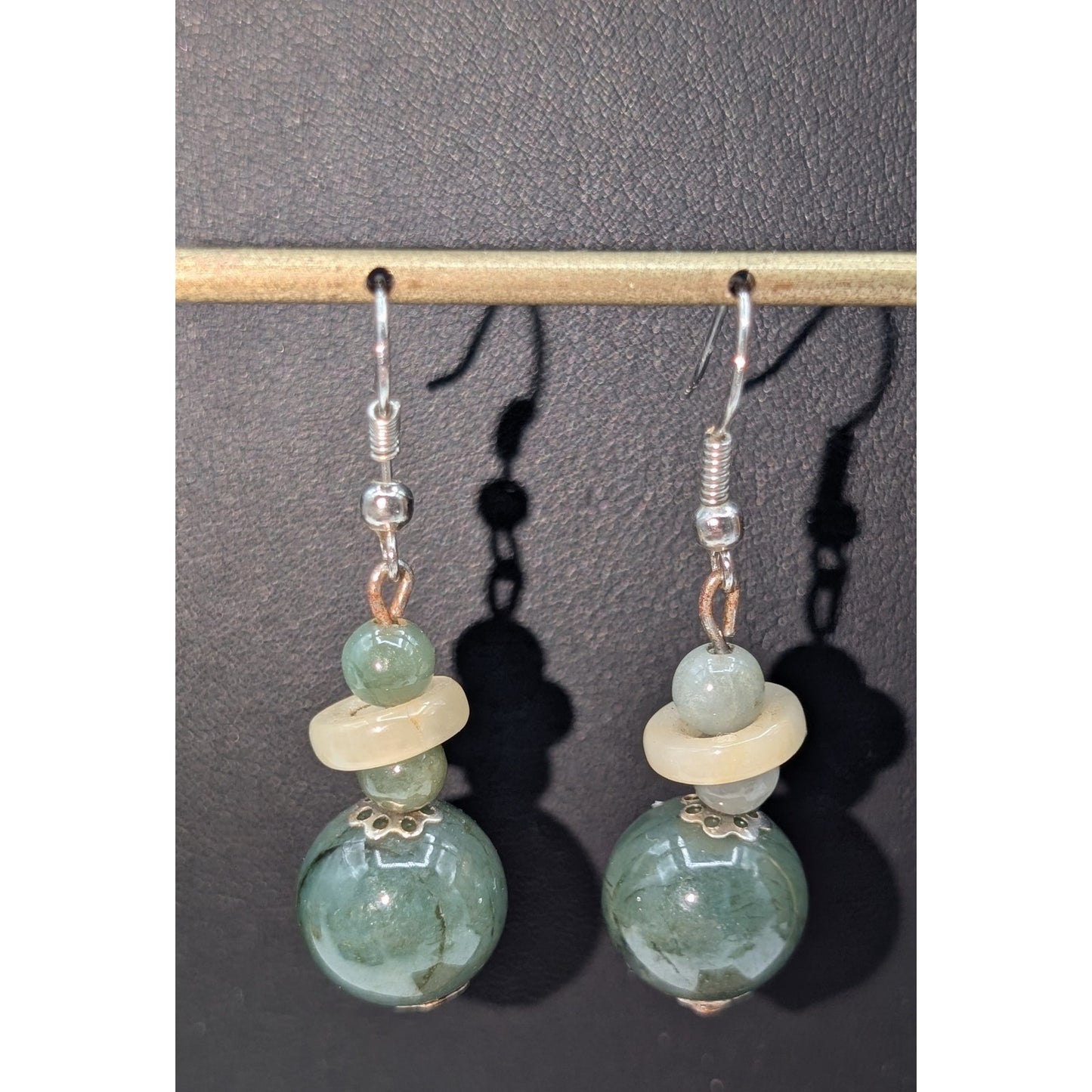 Green Cream Stone Dangle Earrings