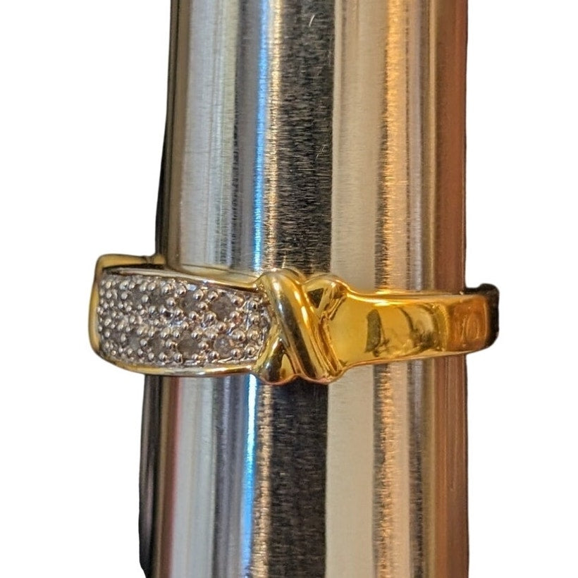 925 Sterling Silver Vermeil Two Tone X Diamond Band Ring Size 10
