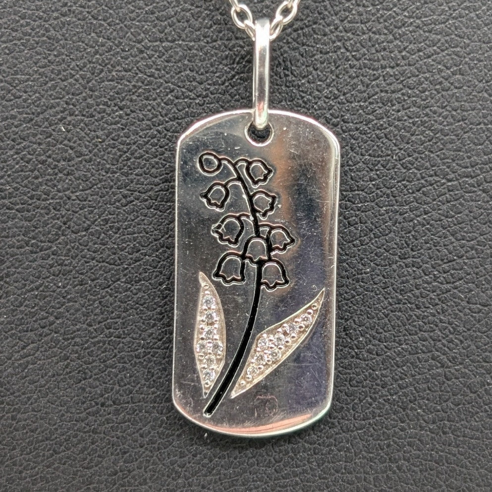 925 Sterling Silver Lily of the Valley CZ Pendant 16"-18" Chain Necklace