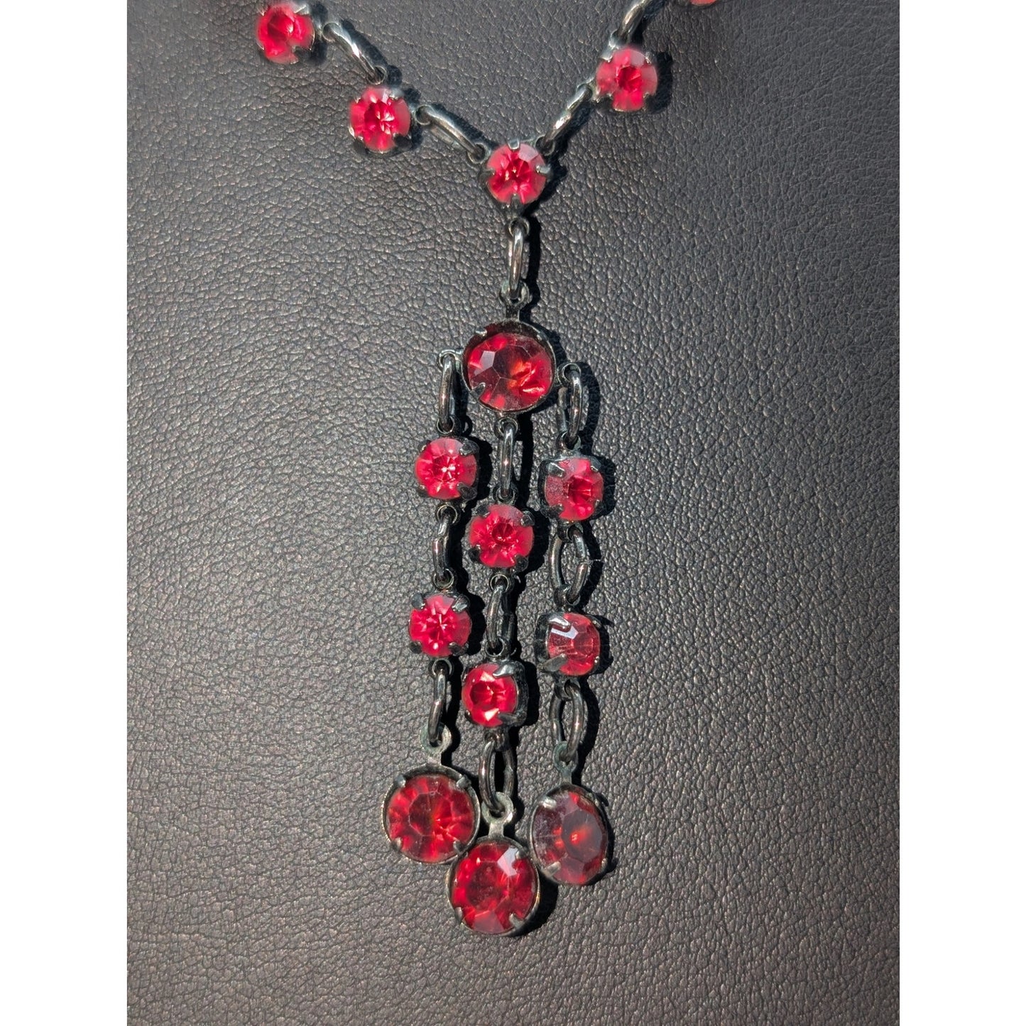 Lot of Two Black Red Crystal Antique Look Necklaces