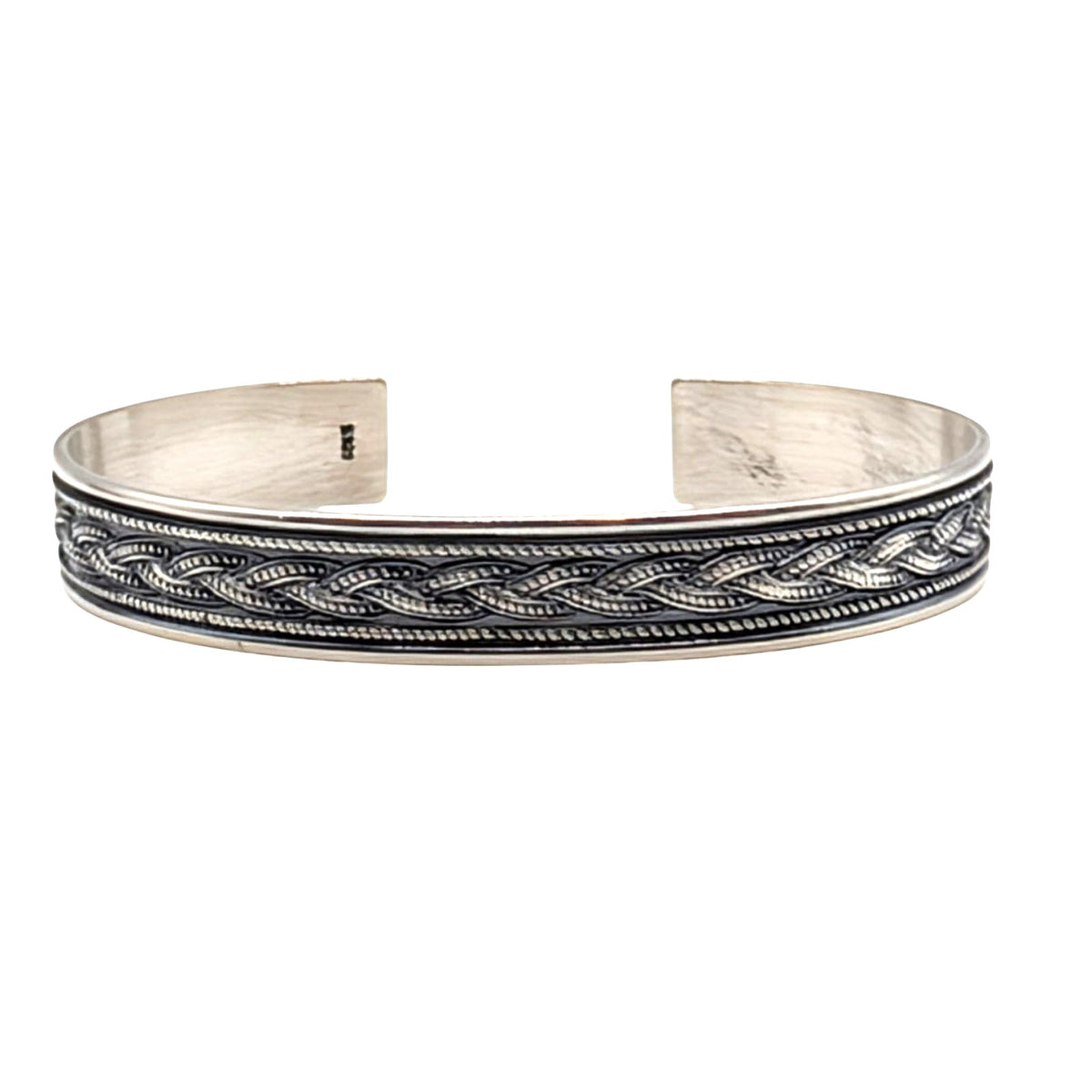 925 Sterling Silver Celtic Braid Texturized Oxidized Cuff Bracelet 18.5g