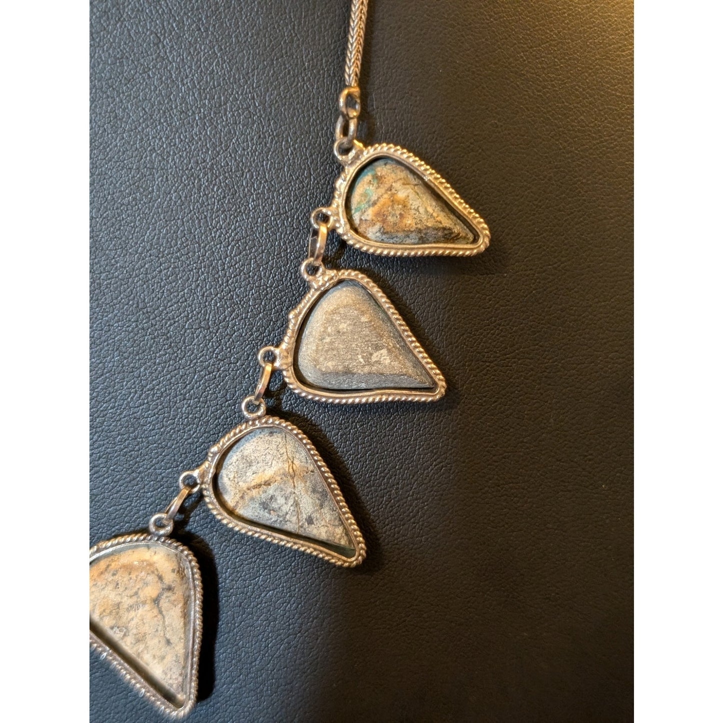 Vintage Teardrop Turquoise Stone Source Unknown Sterling Statement Necklace