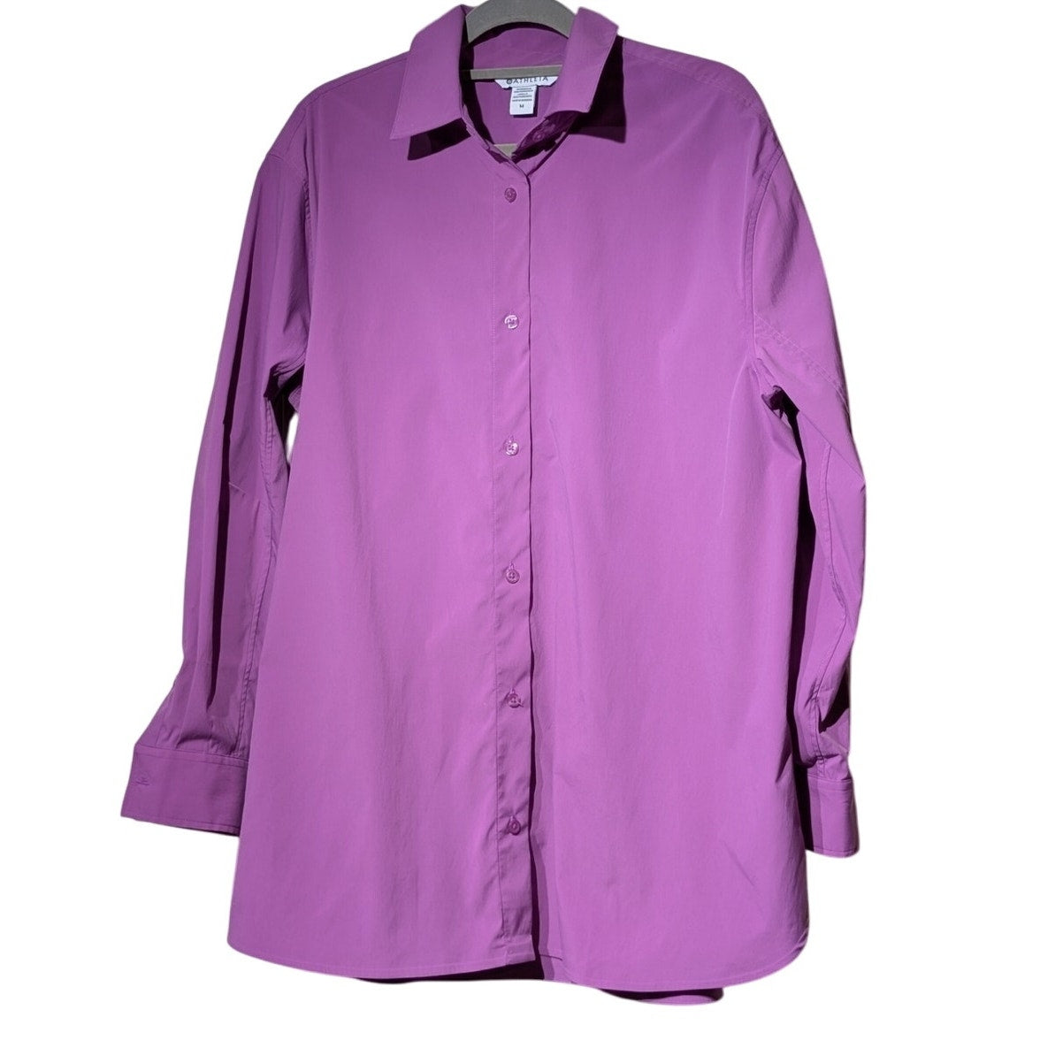 Athleta Performance Oversized Poplin Jazzy Purple Button-Up Top Women's Sz M