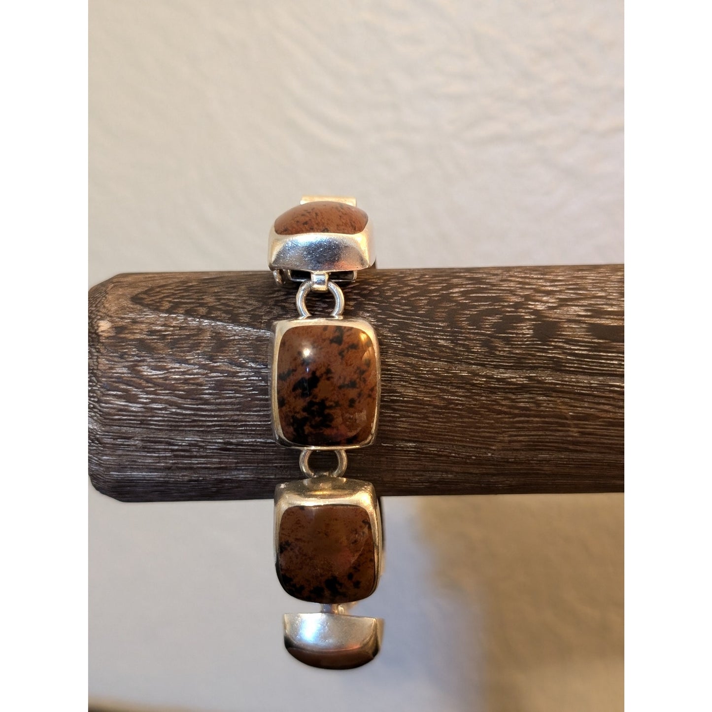 Vintage Taxco Mexico 925 Sterling Mahogany Obsidian Bracelet