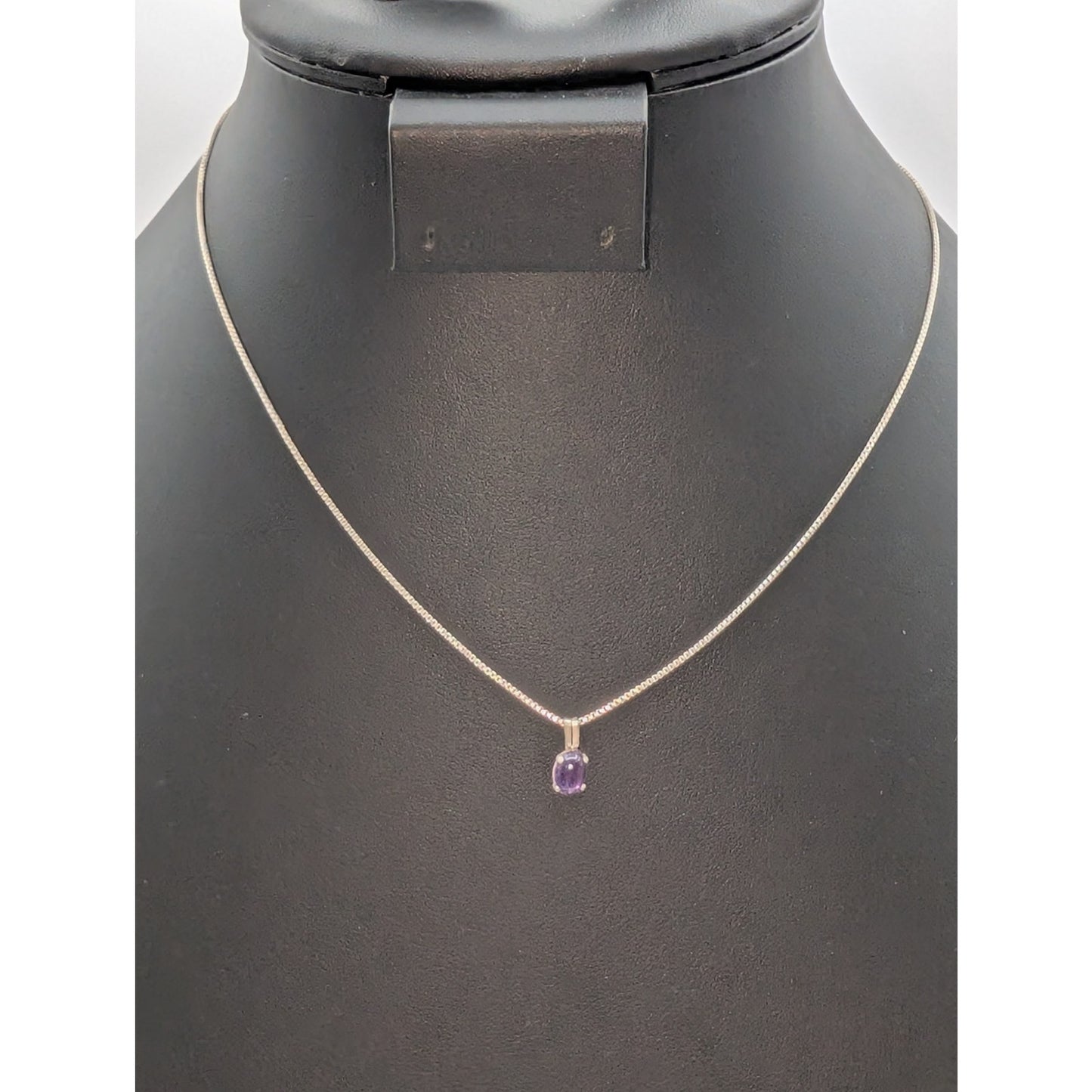 Vintage Sterling Silver Amethyst Cabochon Pendant Box Chain 16" Necklace