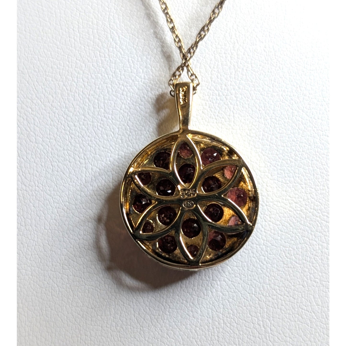 Vintage 925 Sterling Vermeil Tested Garnet Pendant 18" Necklace