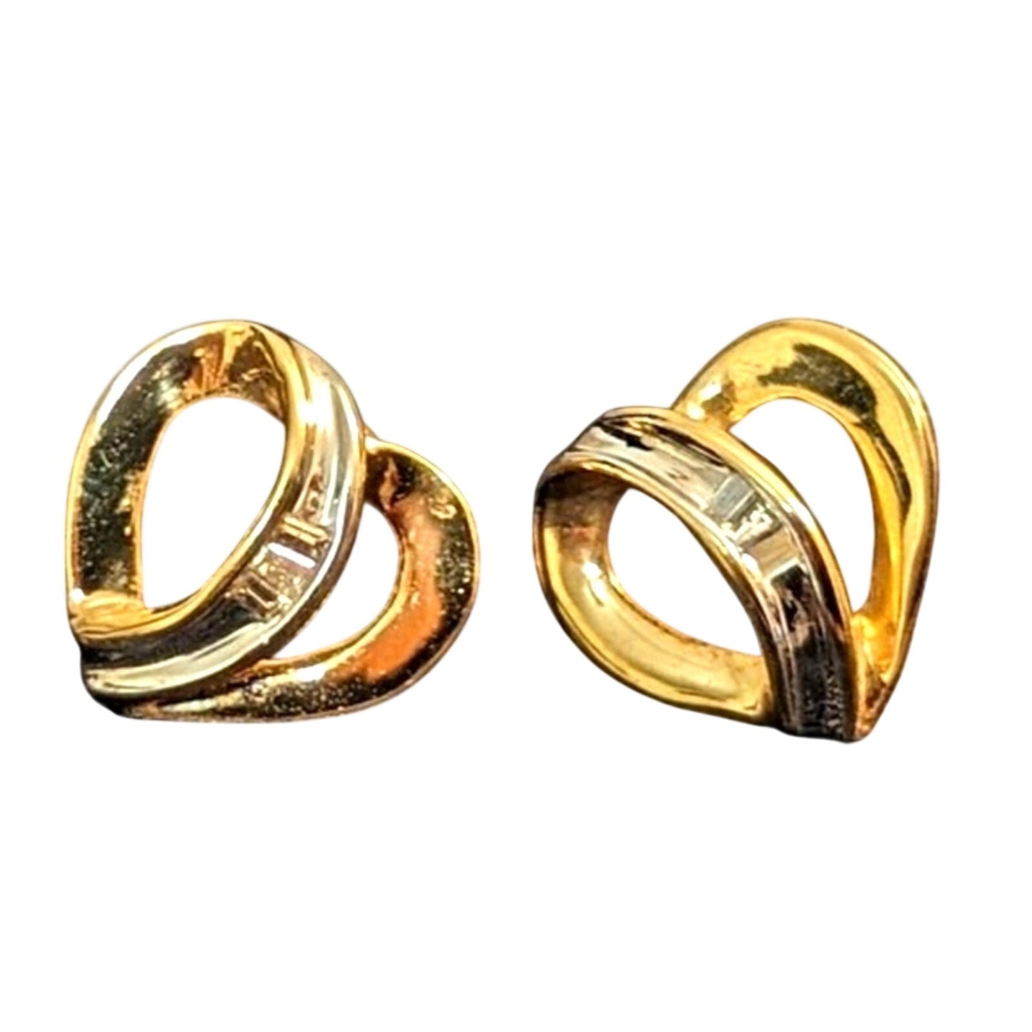 10k Open Heart Baguette Diamond Post Earrings NWOT