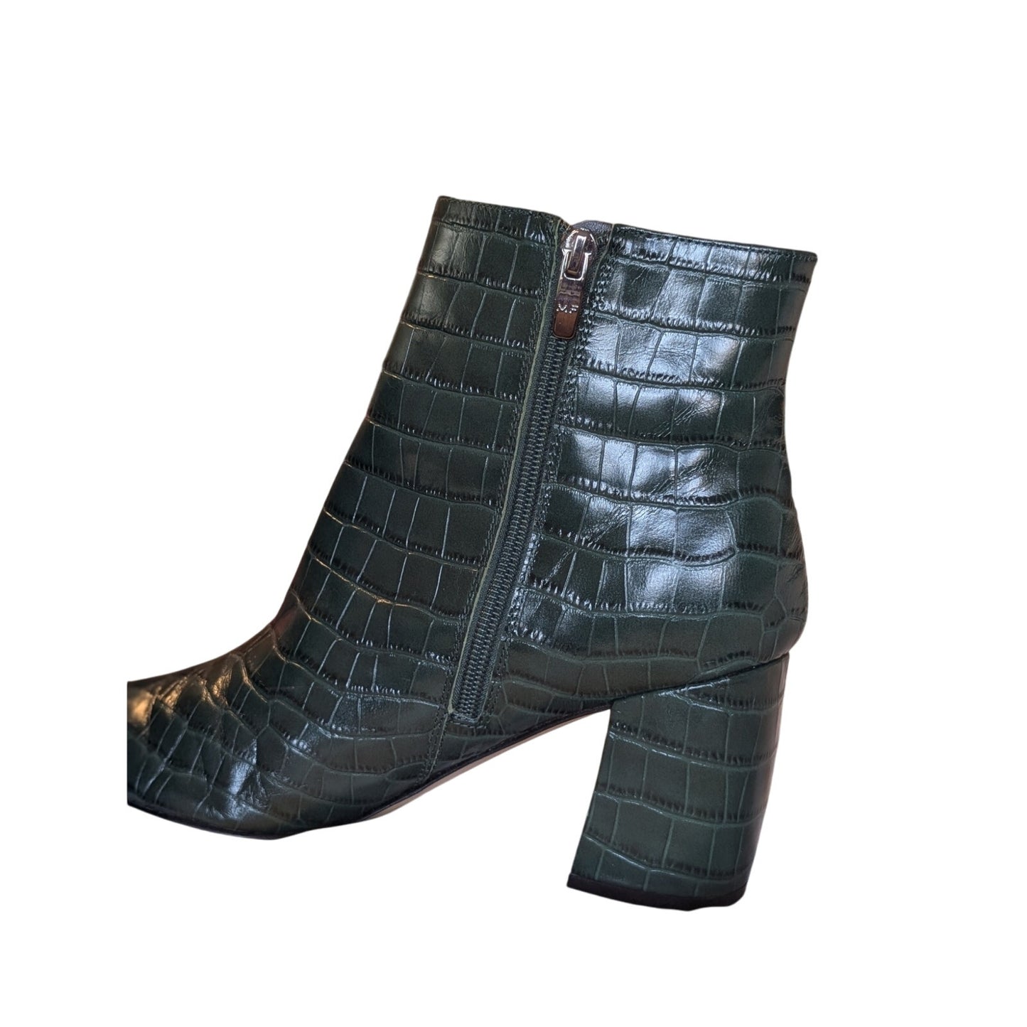 Marc Fisher Green Leather Animal Print Embossed 3" Heel Zip Ankle Boots Sz 9